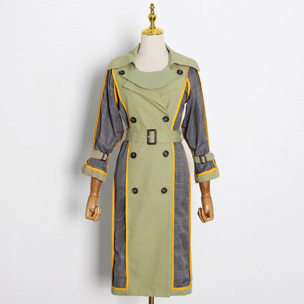 Stylish patchwork lapel double breasted trench coats