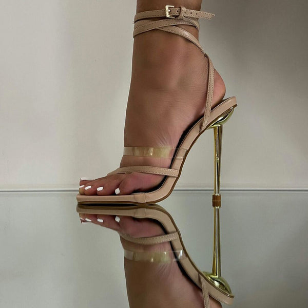 Summer color hit transparent thong thin heels