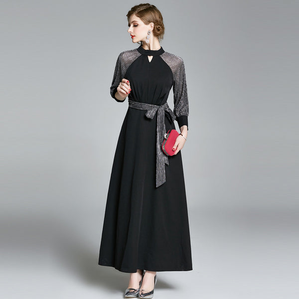 Color-blocked openwork raglan sleeve maxi dresses