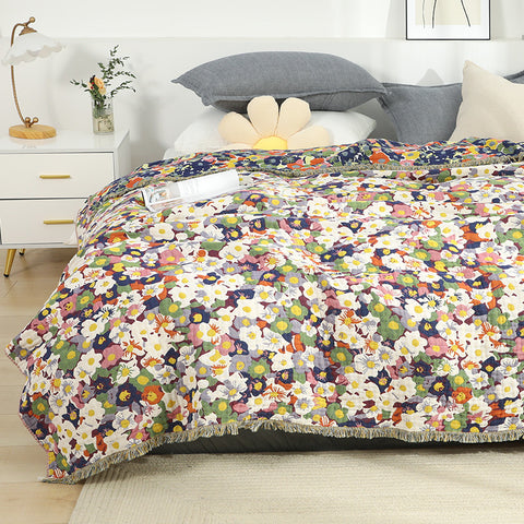 Cotton flowers tassel soft blanket
