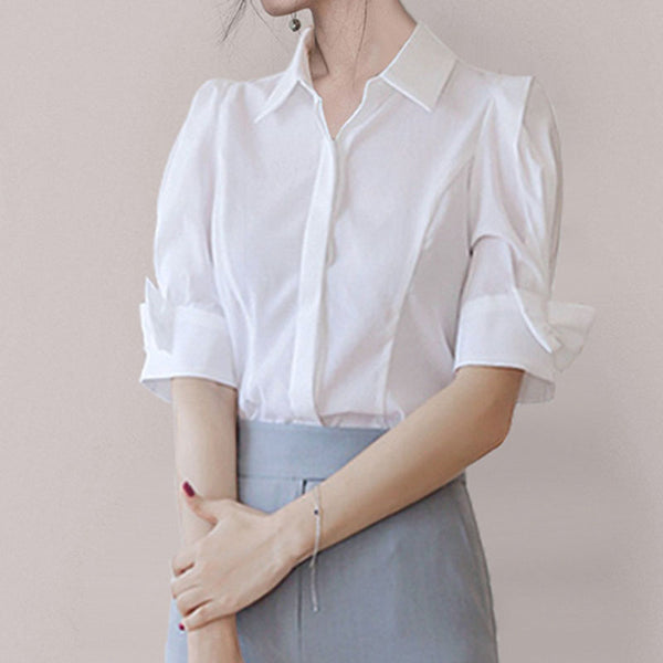 White turn-down collar half sleeve shirts