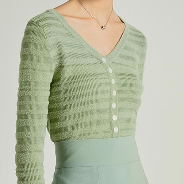 Stripe v-neck long sleeve button up knitting cardigans