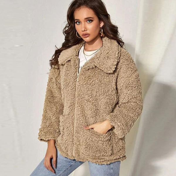 Turn down collar faux fur versatile fur coats