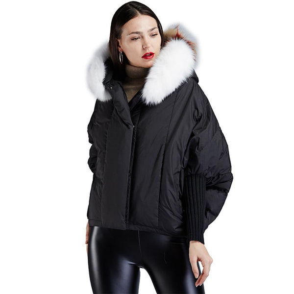 Cape sleeve faux fur down coats
