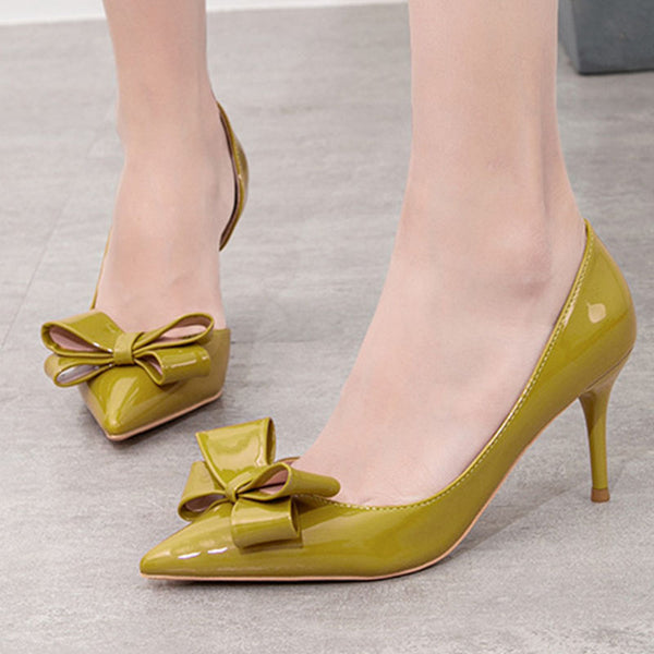 Pointed toe bowknot side cut out stiletto heels