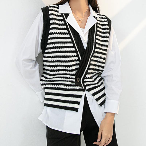Vintage stripe v-neck knitting vests