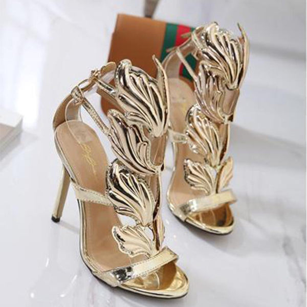 Patent leather wings high heel sandals