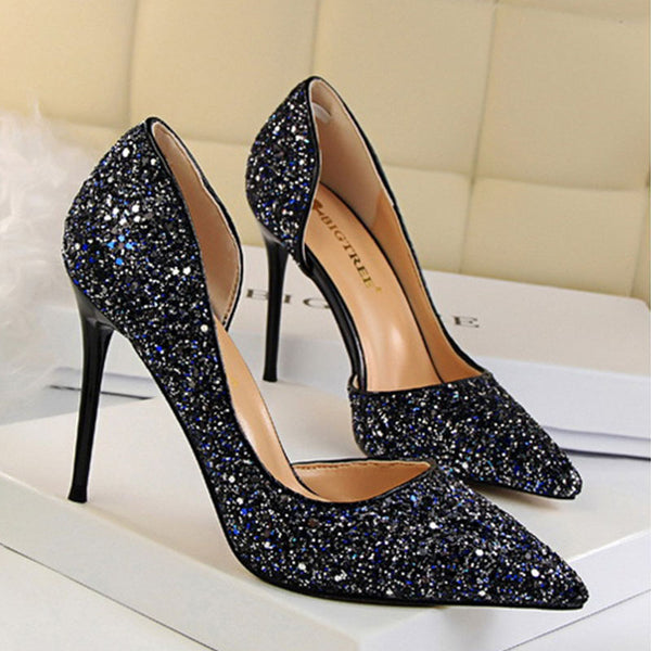 Shine rhinestone pointed high heels