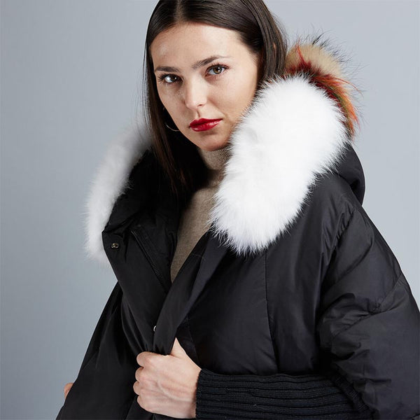 Cape sleeve faux fur down coats