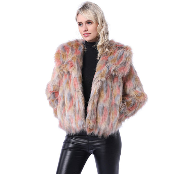 Tie-dye thick short faux fur coats