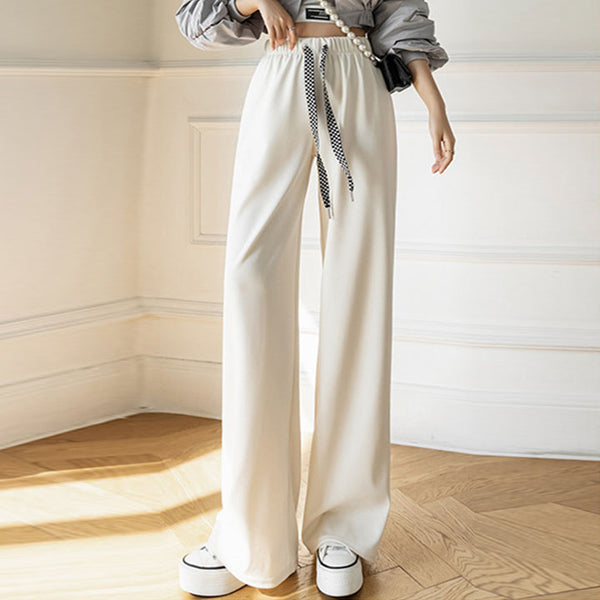High waisted drawstring solid wide leg pants