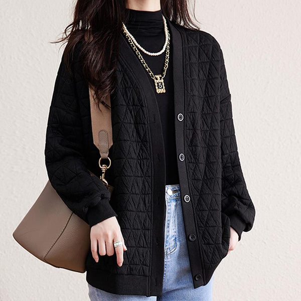 Casual solid v-neck quilted jackets