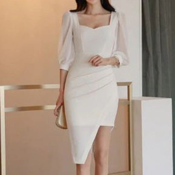 Office fashion square neck  lantern sleeve bodycon dresses