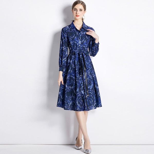 Women's long sleeve printing skater dresses