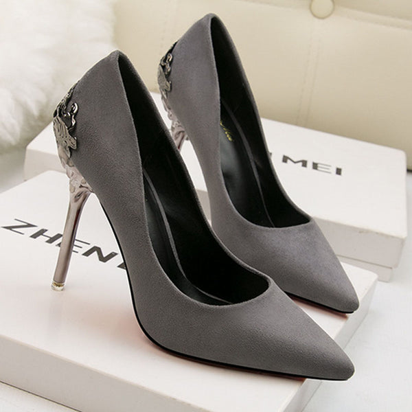 Suede metal openwork stiletto heels