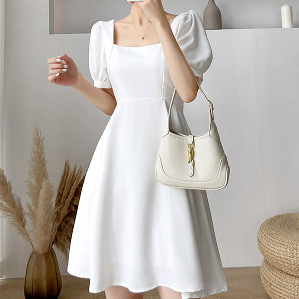 Elegant short sleeve white dresses