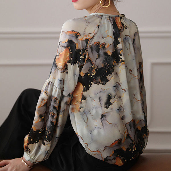 Long sleeve print silk blouse