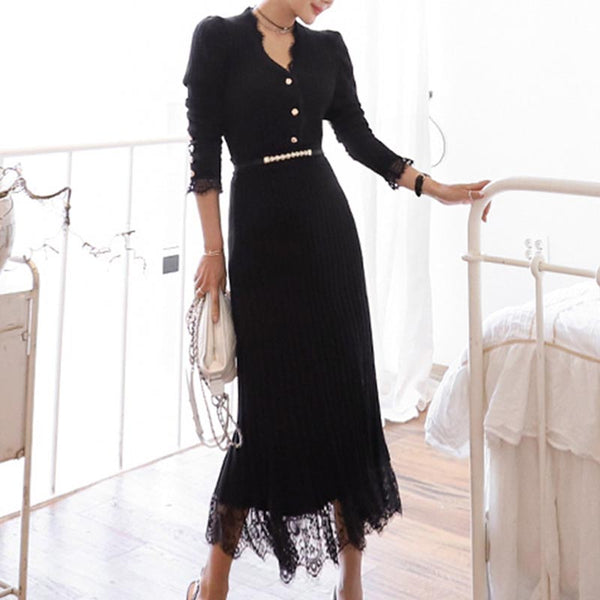Lace patchwork knitted skirt suits