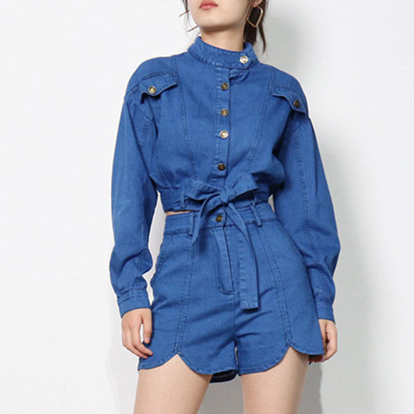 Single-breasted denim jackets with shorts