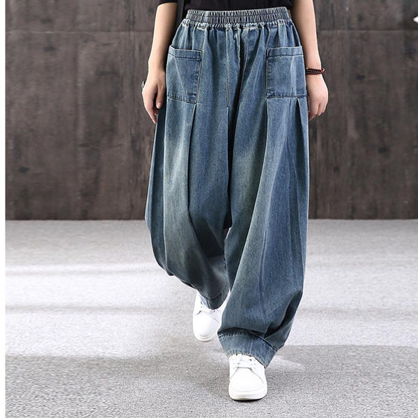 Loose elastic waist pocket lantern pants