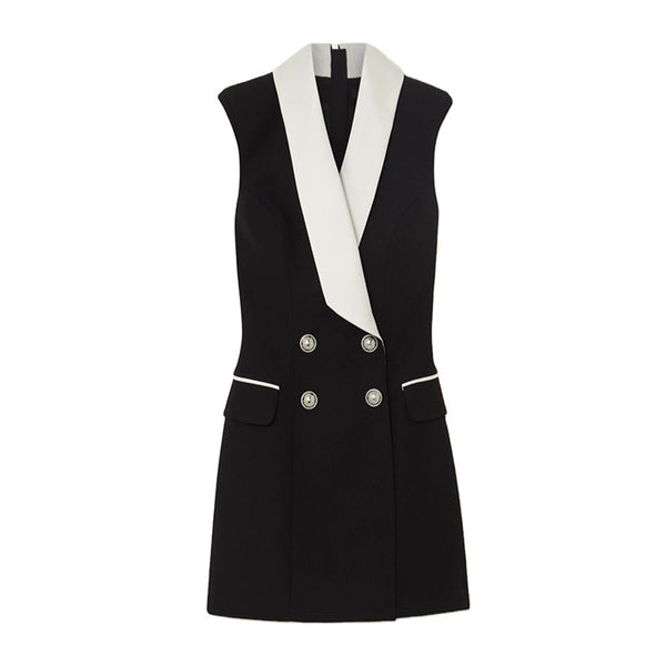 Large lapels double-breasted contrasting sleeveless business dress