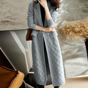 Casual solid long sleeve lapel long cardigans