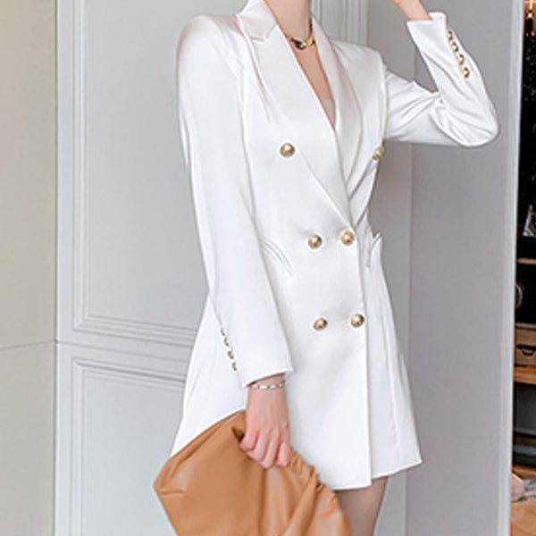 Solid double breasted notched blazer dresses