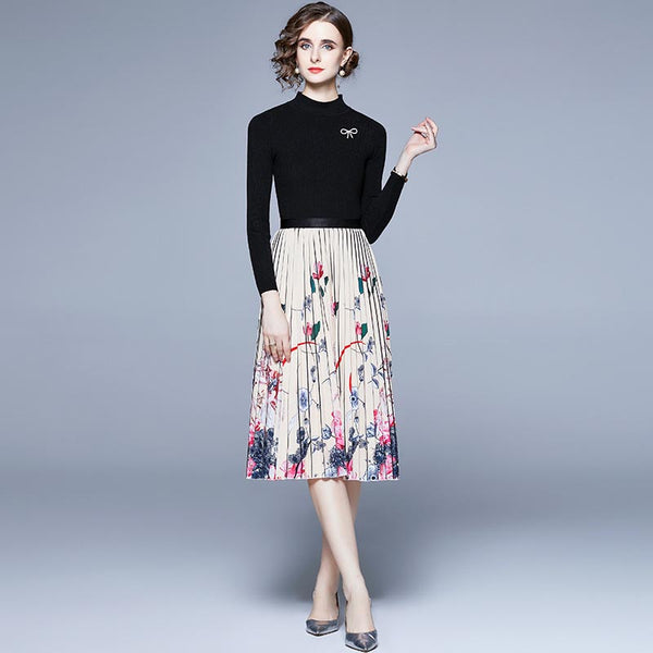 Women's black t-shirt & floral skirt suit