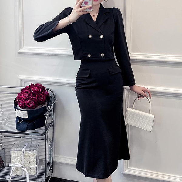 Women's long sleeve black dress suit