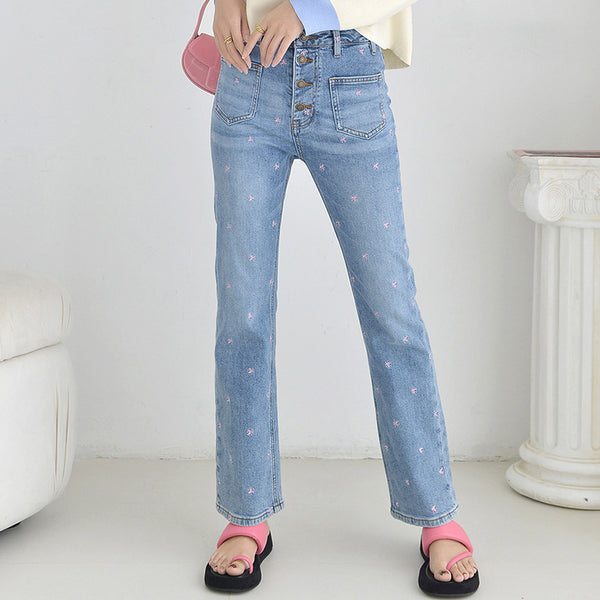 Year-round high waisted dot jean pants for women