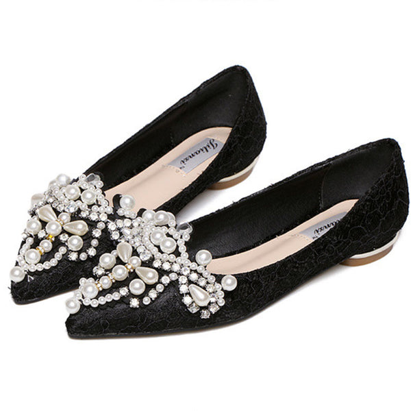 Pointed toe pearl embellished flats
