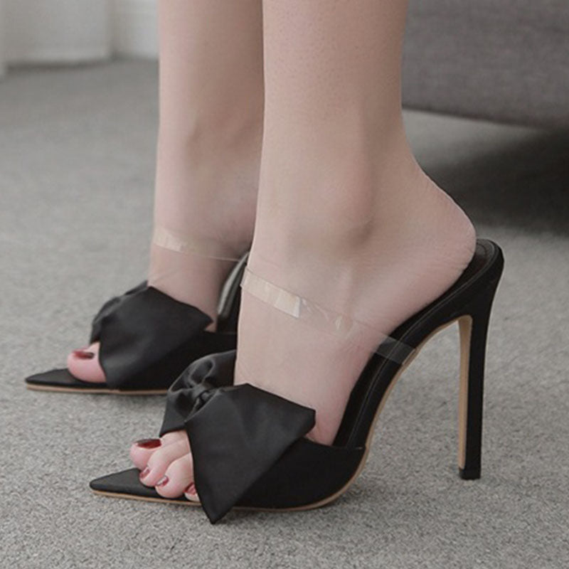 Bowknot transparent strap high heel slippers