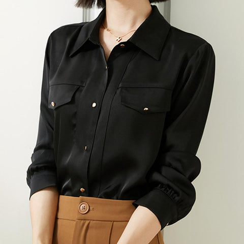 Brief solid ture down collar long sleeve blouses