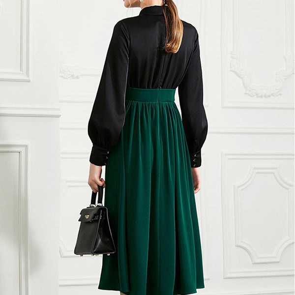 Vintage patch lapel long sleeve high waist a-line dresses