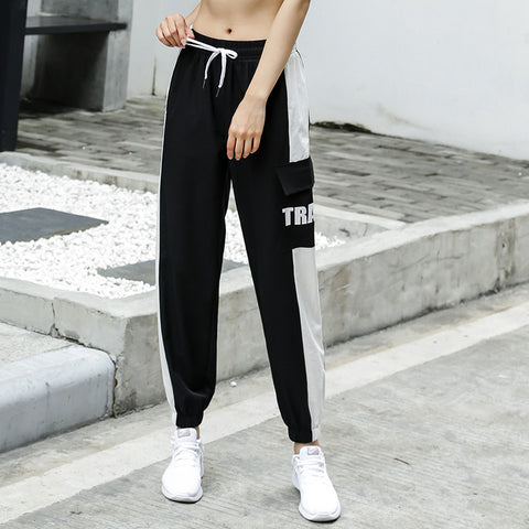 Color-blocked letter drawcord sweat pants