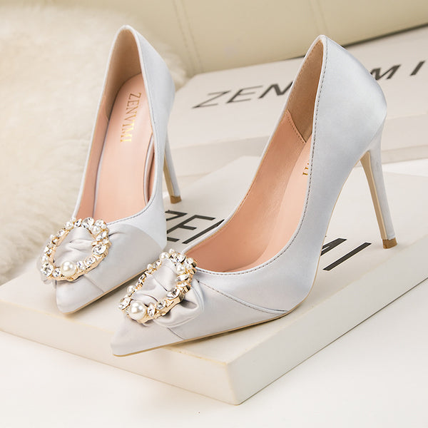 Low fronted diamante embellishment pointed heels
