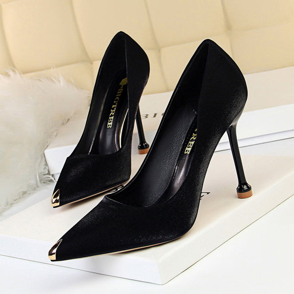 Classic satin pointed high heels