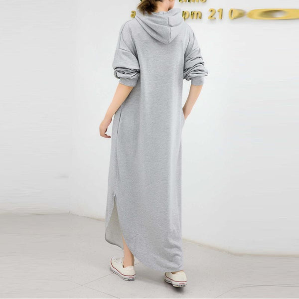 Casual solid hoodied long sleeve loose dresses