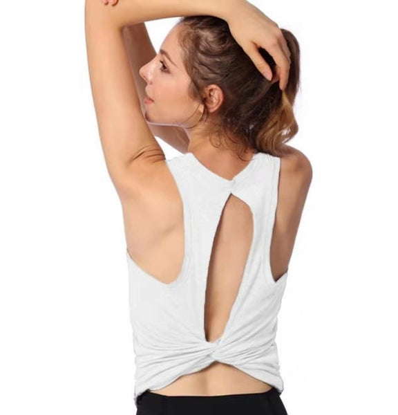 Solid sleeveless cut out back active tops