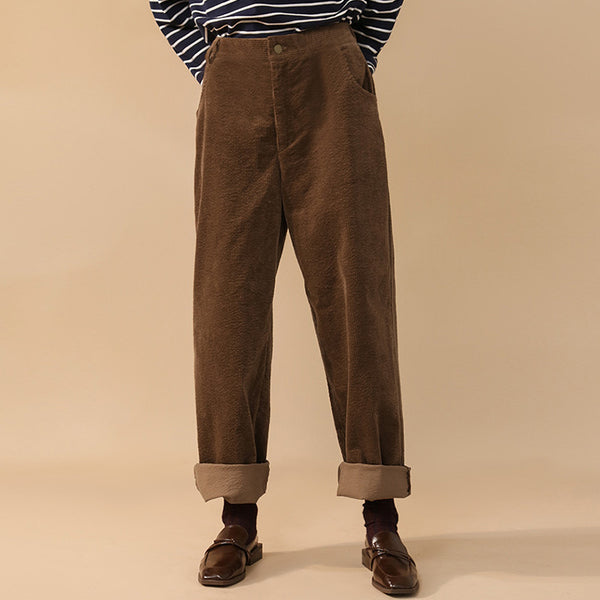 Boxy minimalist corduroy straight pants for women