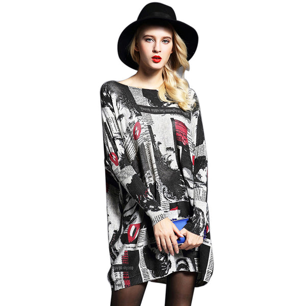 Print loose pullover sweaters