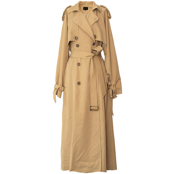 Brief solid lapel long sleeve gathered waist trench coats