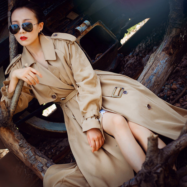 Brief solid lapel long sleeve gathered waist trench coats