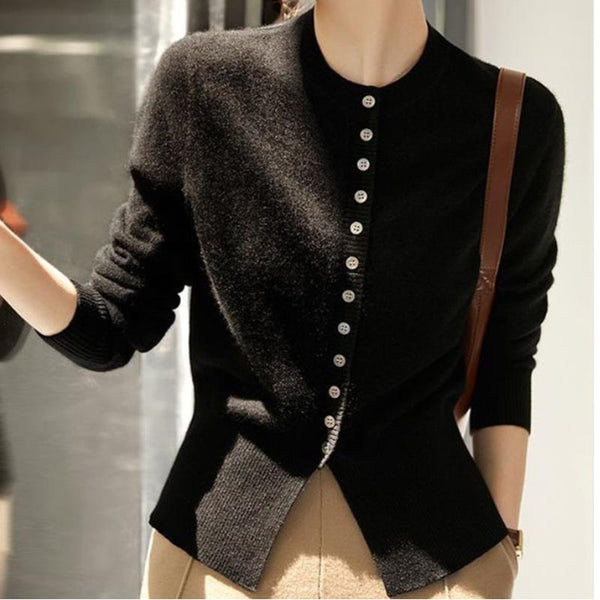 Solid single breasted o-neck cardigans
