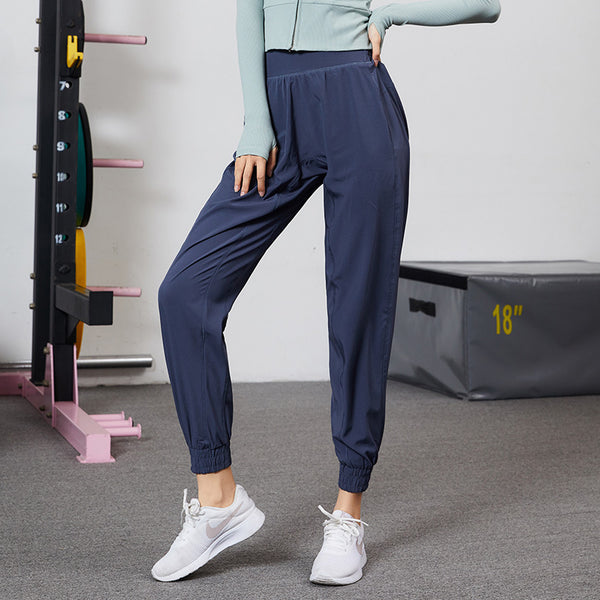 Solid color quick dry high waist active pants
