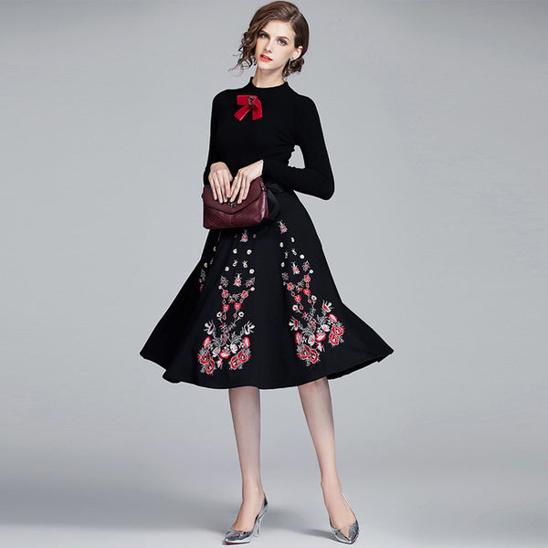 Embroidered bowknot a-line dresses
