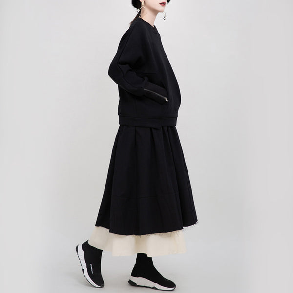 Patchwork asymmetric black skirts