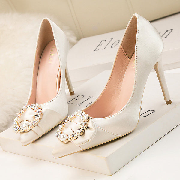 Low fronted diamante embellishment pointed heels