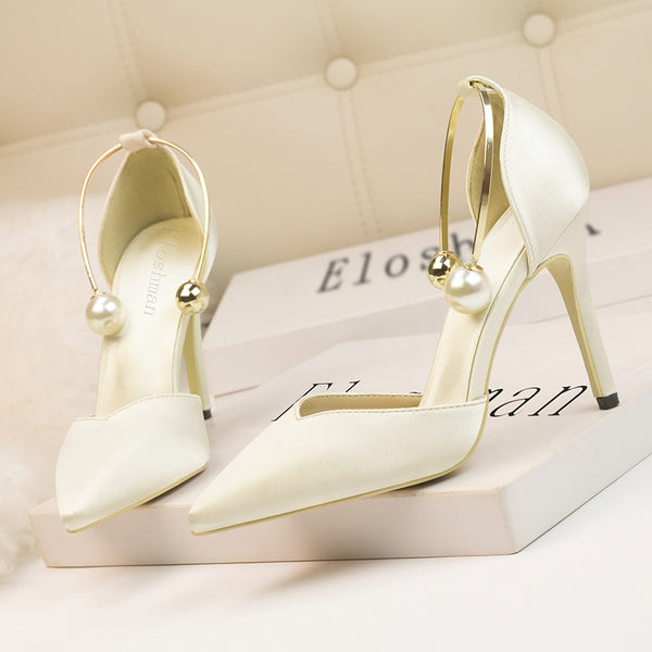Satin low-fronted pointed toe high heels