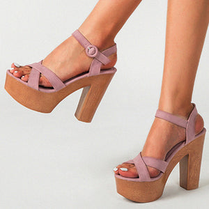 Women ankle strap chunky heels open toe heels